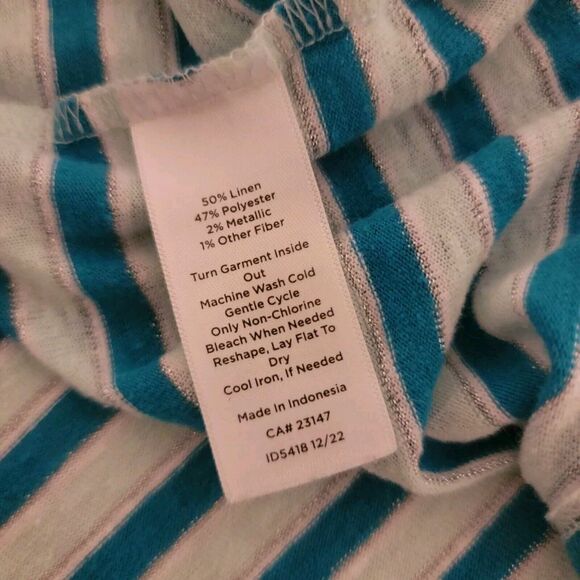 Talbots Plus Linen Striped Blouse Womens Size 3x Blue Metallic Top - Picture 4 of 6